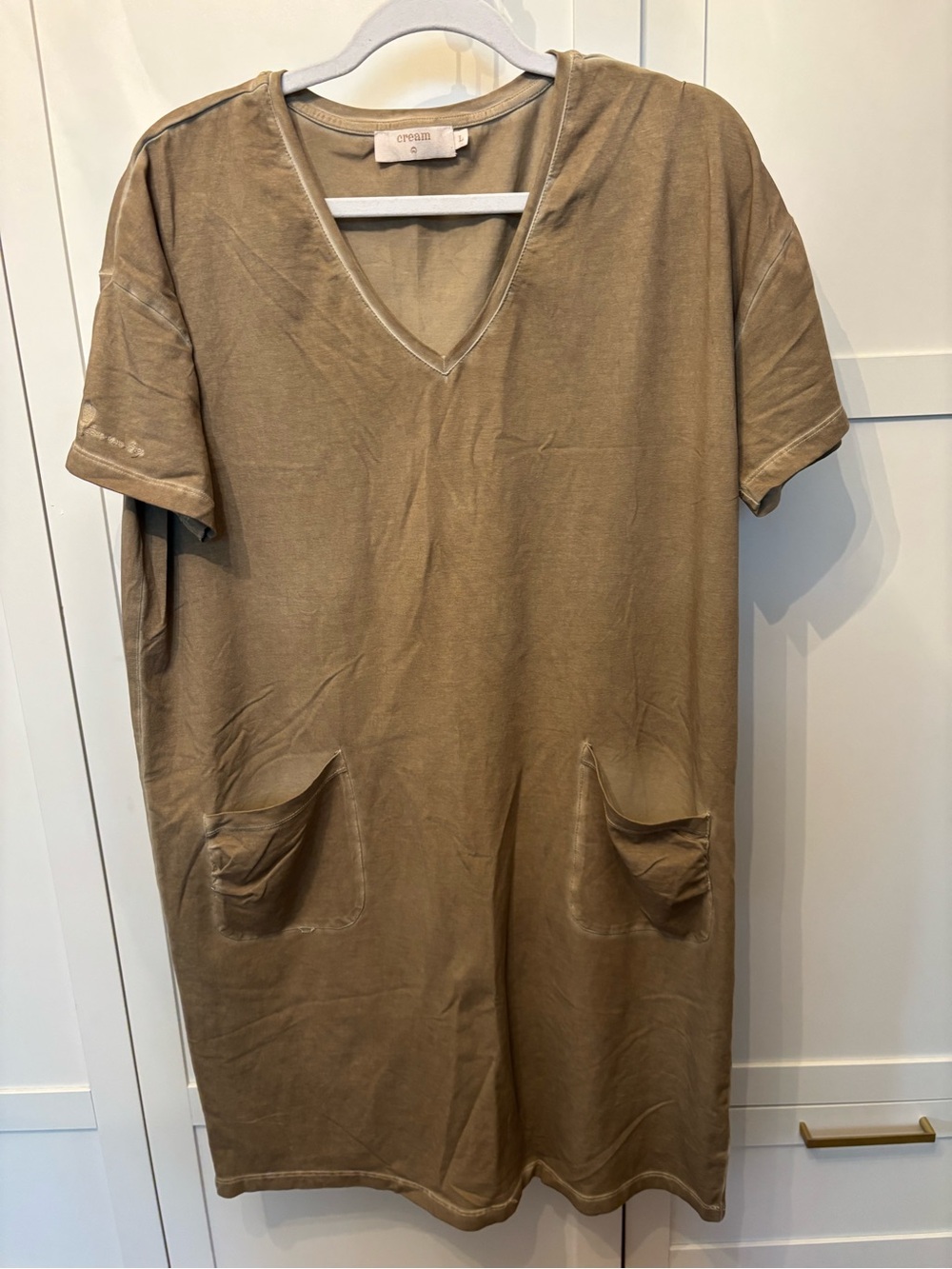 Casual V-Neck Pocket Dress in Brown/ kaki
